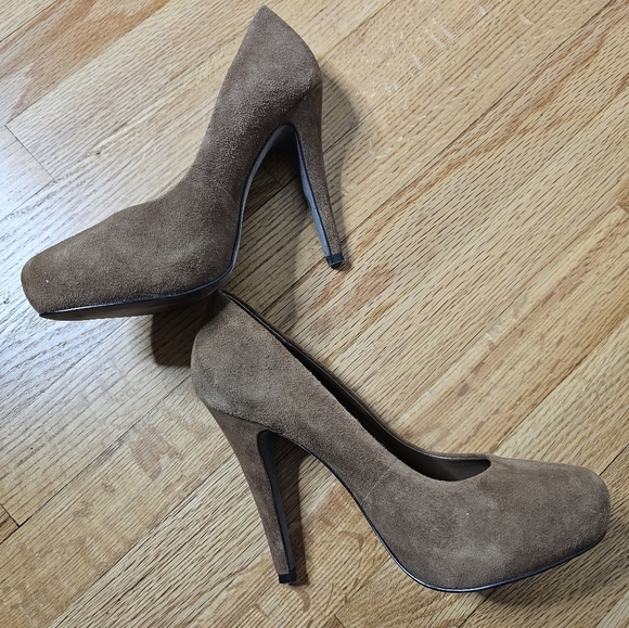 ASH Size 8 Tan Suede Stiletto Platform Heels - Picture 2 of 6